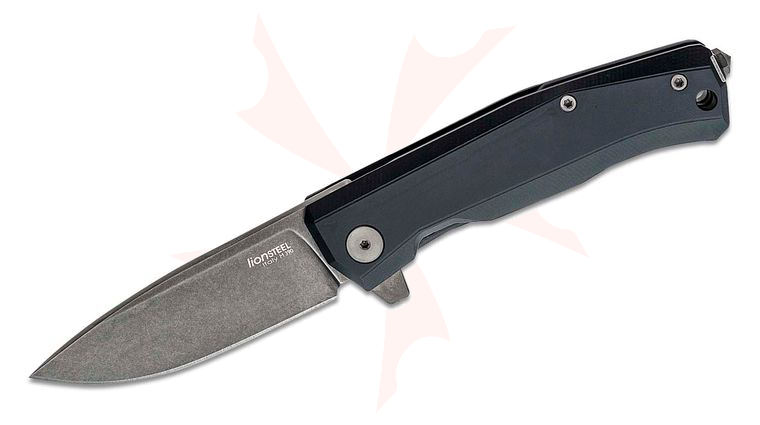 LionSteel MT01A BB Myto Flipper Knife 3.27 inch M390 Black PVD Stonewashed Blade, Black Aluminum Handles