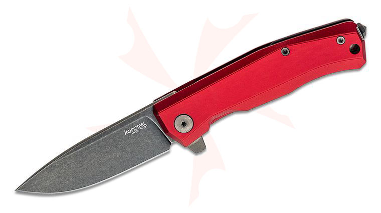 LionSteel MT01A RB Myto Flipper Knife 3.27 inch M390 Black PVD Stonewashed Blade, Red Aluminum Handles