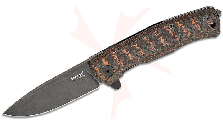 LionSteel MT01 MC SS Myto Frame Lock Flipper Knife 3.27 inch CPM-MagnaCut Black Stonewashed Drop Point Blade, Copper Snakeskin FatCarbon and Black Titanium Handles