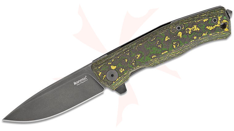 LionSteel MT01 MC TS Myto Frame Lock Flipper Knife 3.27 inch CPM-MagnaCut Black Stonewashed Drop Point Blade, Toxic Storm FatCarbon and Black Titanium Handles