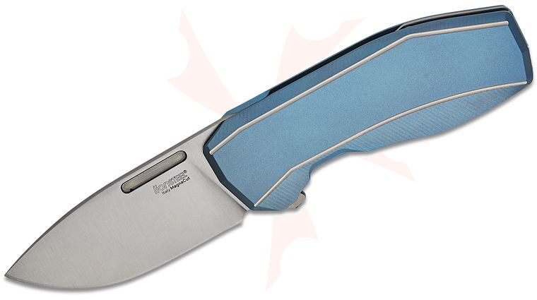LionSteel N1 BL N.ONE Frame Lock Flipper Knife 2.56 inch CPM-MagnaCut Satin Drop Point Blade, Blue Titanium Handles