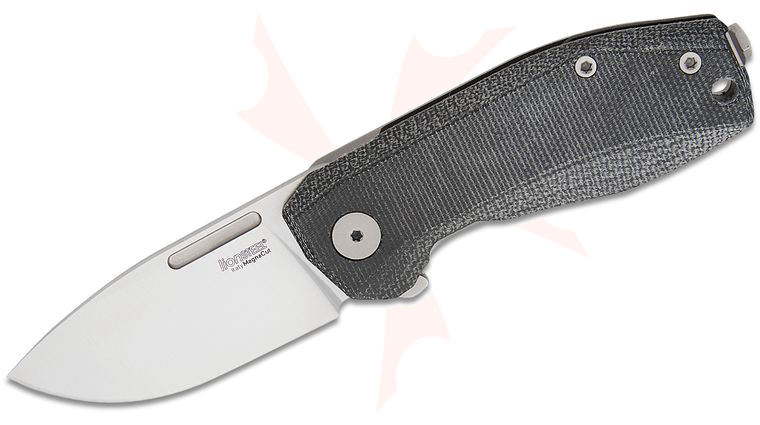 LionSteel NA01 CVB Nano Frame Lock Flipper Knife 2.56 inch CPM-MagnaCut Satin Drop Point Blade, Black Canvas Micarta and Gray Titanium Handles