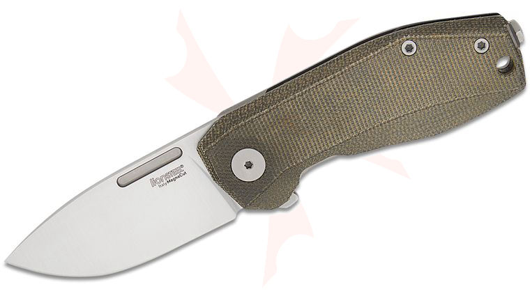 LionSteel NA01 CVG Nano Frame Lock Flipper Knife 2.56 inch CPM-MagnaCut Satin Drop Point Blade, Green Canvas Micarta and Gray Titanium Handles
