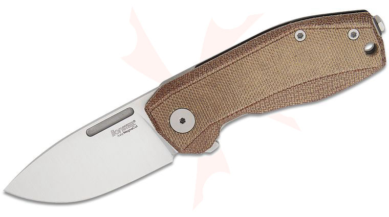 LionSteel NA01 CVN Nano Frame Lock Flipper Knife 2.56 inch CPM-MagnaCut Satin Drop Point Blade, Natural Canvas Micarta and Gray Titanium Handles