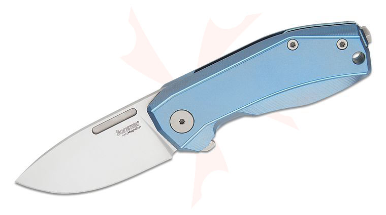 LionSteel NA01 BL Nano Frame Lock Flipper Knife 2.56 inch CPM-MagnaCut Satin Drop Point Blade, Blue Titanium Handles