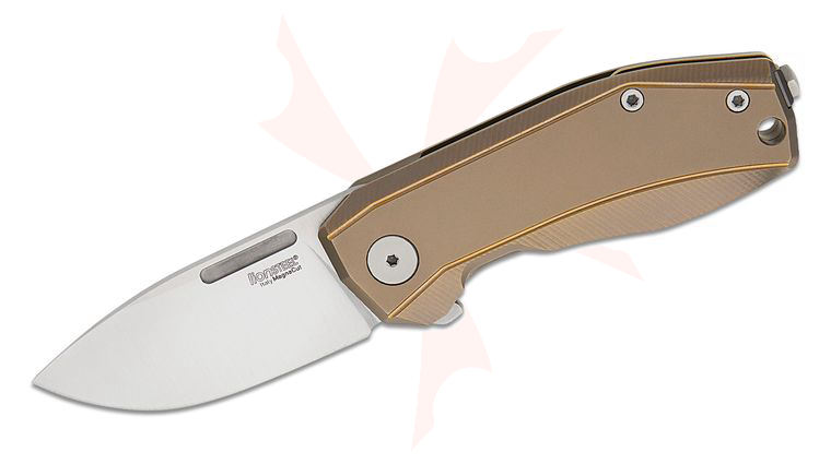 LionSteel NA01 BR Nano Frame Lock Flipper Knife 2.56 inch CPM-MagnaCut Satin Drop Point Blade, Bronze Titanium Handles