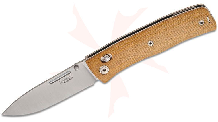 LionSteel NN1 CVN NiNi Crossbar Lock Folding Knife 2.75 inch M390 Satin Drop Point Blade, Natural Canvas Micarta Handles