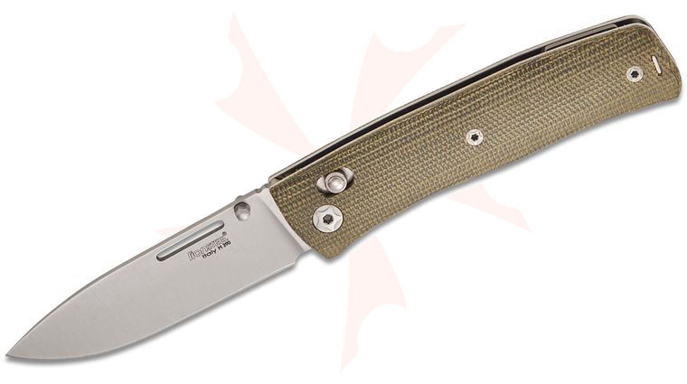 LionSteel NN1 CVG NiNi Crossbar Lock Folding Knife 2.75 inch M390 Satin Drop Point Blade, Green Canvas Micarta Handles