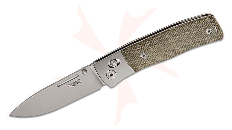 LionSteel NN2 CVG NiNi Crossbar Lock Folding Knife 2.75 inch M390 Satin Drop Point Blade, Green Canvas Micarta Handles with Titanium Bolsters