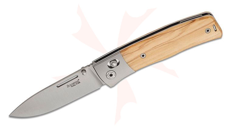 LionSteel NN2 UL NiNi Crossbar Lock Folding Knife 2.75 inch M390 Satin Drop Point Blade, Olive Wood Handles with Titanium Bolsters