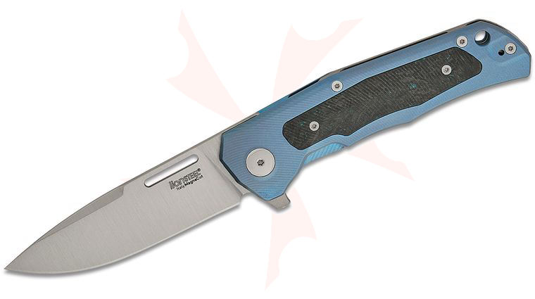 LionSteel Q4 BL Q4ttro Frame Lock Flipper Knife 3.31 inch CPM-MagnaCut Satin Drop Point Blade, Blue Titanium Handles with FatCarbon Inlays