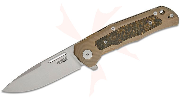 LionSteel Q4 BR Q4ttro Frame Lock Flipper Knife 3.31 inch CPM-MagnaCut Satin Drop Point Blade, Bronze Titanium Handles with FatCarbon Inlays