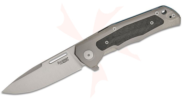 LionSteel Q4 GY Q4ttro Frame Lock Flipper Knife 3.31 inch CPM-MagnaCut Satin Drop Point Blade, Gray Titanium Handles with Carbon Fiber Inlays