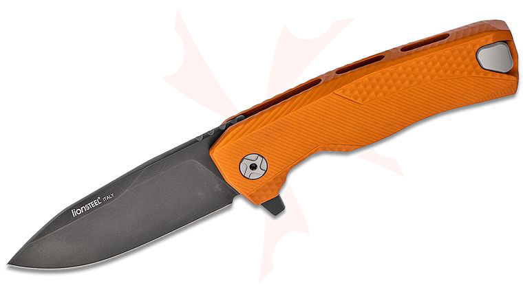 LionSteel ROK A OB Integral Flipper Knife 3.39 inch M390 Black Blade, Orange Aluminum Handles, H.WAYL Pocket Clip System