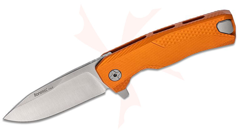 LionSteel ROK A OS Integral Flipper Knife 3.39 inch M390 Satin Blade, Orange Aluminum Handles, H.WAYL Pocket Clip System