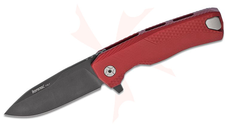 LionSteel ROK A RB Integral Flipper Knife 3.39 inch M390 Black Blade, Red Aluminum Handles, H.WAYL Pocket Clip System
