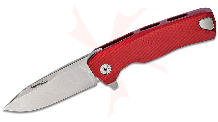 LionSteel ROK A RS Integral Flipper Knife 3.39 inch M390 Satin Blade, Red Aluminum Handles, H.WAYL Pocket Clip System