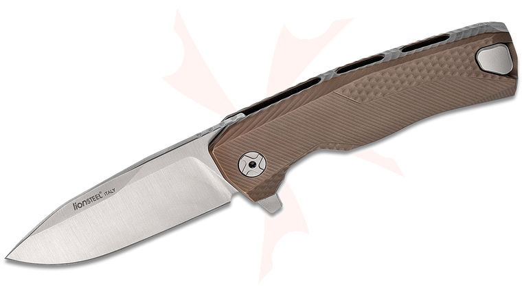 LionSteel ROK B Integral Flipper Knife 3.39 inch M390 Satin Blade, Bronze Titanium Handles, H.WAYL Pocket Clip System