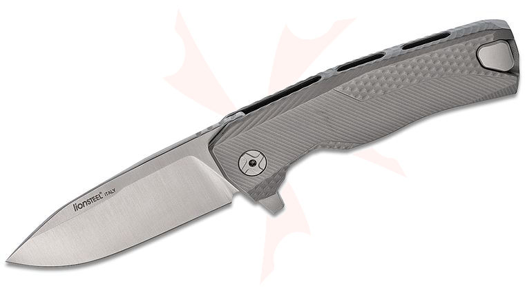 LionSteel ROK G Integral Flipper Knife 3.39 inch M390 Satin Blade, Gray Titanium Handles, H.WAYL Pocket Clip System