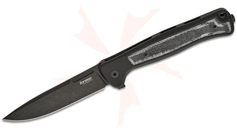 LionSteel SK01A BB Skinny Integral Flipper 3.31 inch CPM-Magnacut Old Black Drop Point Blade, Black Aluminum Handles with Black Canvas Micarta Inlay