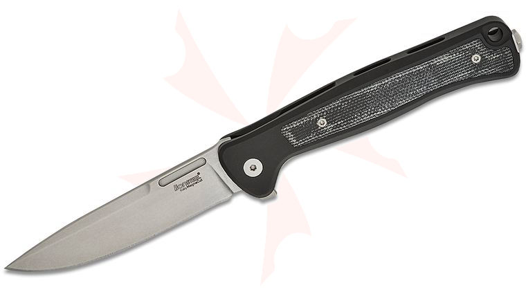 LionSteel SK01A BS Skinny Integral Flipper 3.31 inch CPM-Magnacut Stonewashed Drop Point Blade, Black Aluminum Handles with Black Canvas Micarta Inlay