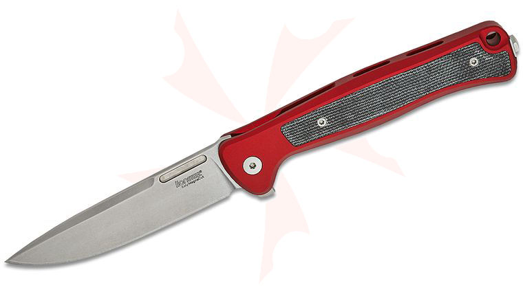 LionSteel SK01A RS Skinny Integral Flipper 3.31 inch CPM-Magnacut Stonewashed Drop Point Blade, Red Aluminum Handles with Black Canvas Micarta Inlay