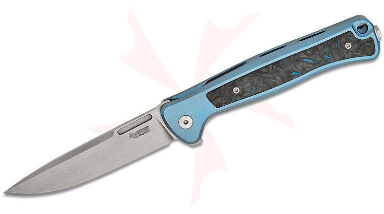 LionSteel SK01 BR Skinny Integral Flipper 3.31 inch CPM-Magnacut Drop Point Blade, Blue Titanium Handles with Blue Dark Matter FatCarbon Inlay