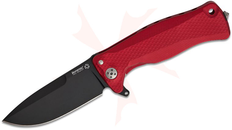 LionSteel SR-11A RB Integral Flipper 3.7 inch Chemical Black Sleipner Drop Point Blade, Red Aluminum Handles