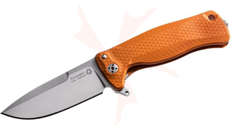 LionSteel SR-22A OS Integral Flipper Knife 3.15 inch Sleipner Drop Point Blade, Orange Aluminum Handle