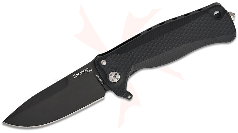 LionSteel SR-22A BB Integral Flipper Knife 3.15 inch Black Sleipner Drop Point Blade, Black Aluminum Handle