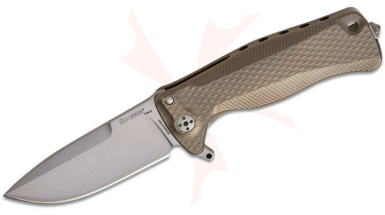 LionSteel SR-22 B Integral Flipper Knife 3.15 inch Sleipner Drop Point Blade, Bronze Titanium Handle