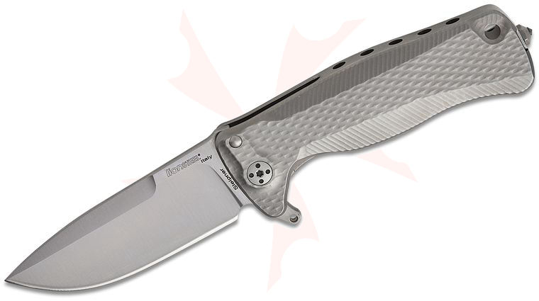 LionSteel SR-22 G Integral Flipper Knife 3.15 inch Sleipner Drop Point Blade, Gray Titanium Handle