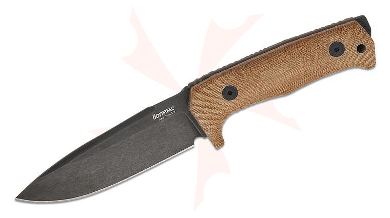 LionSteel T5B CVN Solid Fixed Blade 5.04 inch Niolox Black Drop Point Blade, Single Piece Natural Canvas Micarta Handle, Leather Sheath