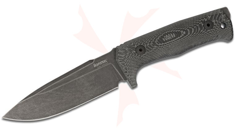 LionSteel T5B MI Solid Fixed 5.04 inch Black Niolox Blade, Single Piece Black Micarta Handle, Leather Sheath