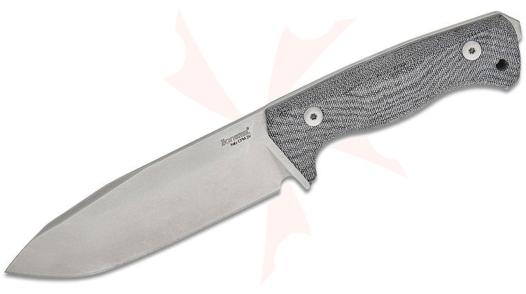 LionSteel T6 3V CVB Fixed Blade Knife 6.03 inch CPM-3V Stonewashed Drop Point, Single Piece Black Canvas Micarta Handle, Kydex Sheath