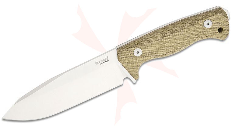 LionSteel T6 3V CVG Fixed Blade Knife 6.03 inch CPM-3V Stonewashed Drop Point, Single Piece Green Canvas Micarta Handle, Kydex Sheath