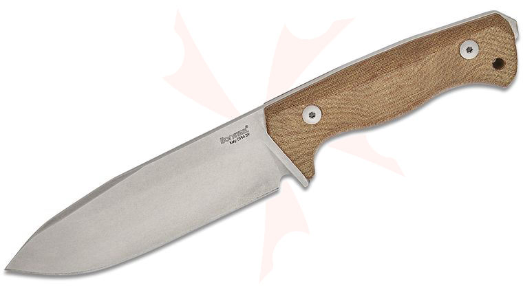 LionSteel T6 3V CVN Fixed Blade Knife 6.03 inch CPM-3V Stonewashed Drop Point, Single Piece Natural Canvas Micarta Handle, Kydex Sheath