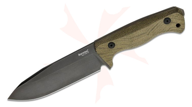 LionSteel T6B 3V CVG Fixed Blade Knife 6.03 inch CPM-3V Old Black Drop Point, Single Piece Green Canvas Micarta Handle, Kydex Sheath