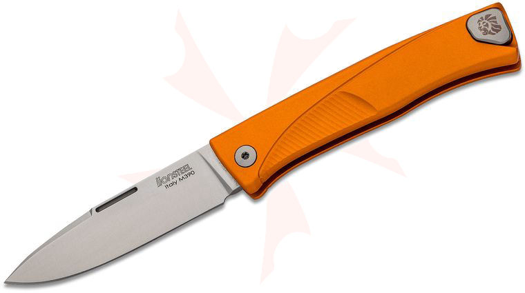 LionSteel Thrill Integral Slipjoint Folding Knife 3.15 inch M390 Satin Blade, Orange Aluminum Handle, HWAYL Pocket Clip System