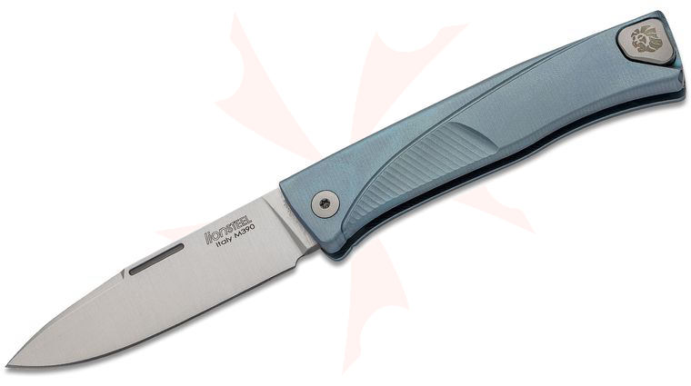 LionSteel Thrill Integral Slipjoint Folding Knife 3.15 inch M390 Satin Blade, Blue Titanium Handle, HWAYL Pocket Clip System