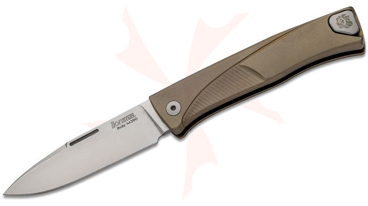 LionSteel Thrill Integral Slipjoint Folding Knife 3.15 inch M390 Satin Blade, Bronze Titanium Handle, HWAYL Pocket Clip System