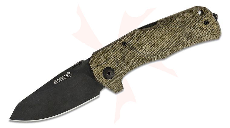 LionSteel TM1 CVG Folding 3.54 inch Black Sleipner Steel Blade, One Piece Green Canvas Micarta Handle