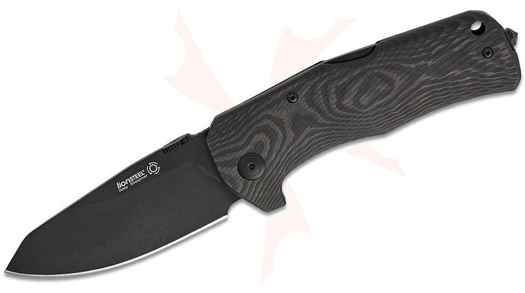 LionSteel TM1 CB Folding Knife 3.54 inch Black Sleipner Steel Blade, One Piece Carbon Fiber Handle, Leather Pouch