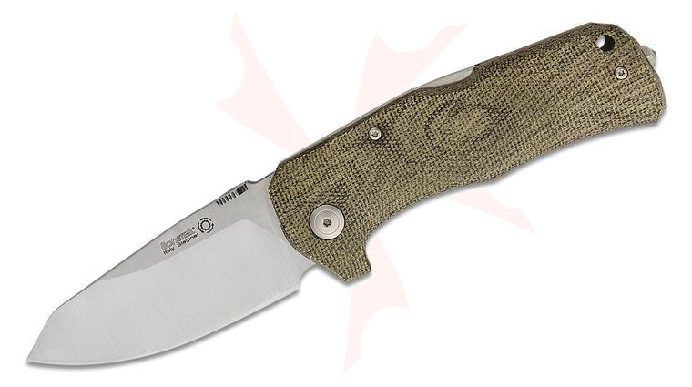 LionSteel TM1 CVG Folding 3.54 inch Satin Sleipner Steel Blade, One Piece Green Canvas Micarta Handle
