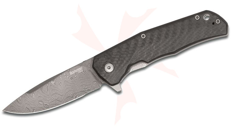 LionSteel TRE Three Rapid Exchange Folder 2.91 inch Raindrop Damascus Blade, Carbon Fiber/Matte Titanium Handles