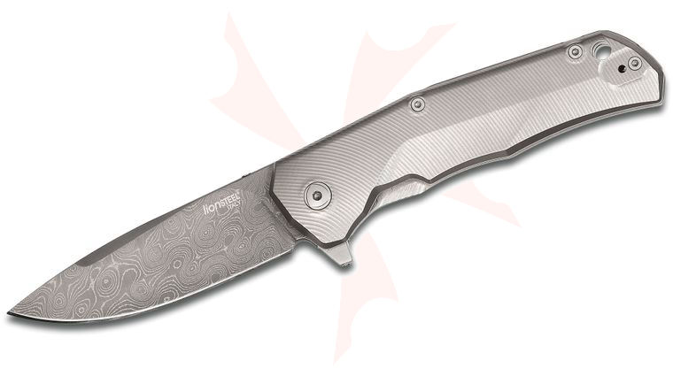 LionSteel TRE Three Rapid Exchange Folder 2.91 inch Raindrop Damascus Blade, Matte Titanium Handles, Gray Accents