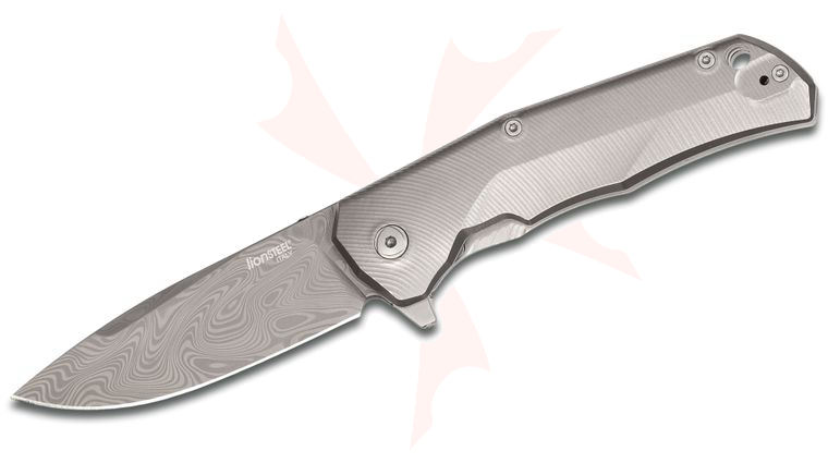 LionSteel TRE Three Rapid Exchange Folder 2.91 inch Thor Damasteel Blade, Matte Titanium Handles, Gray Accents