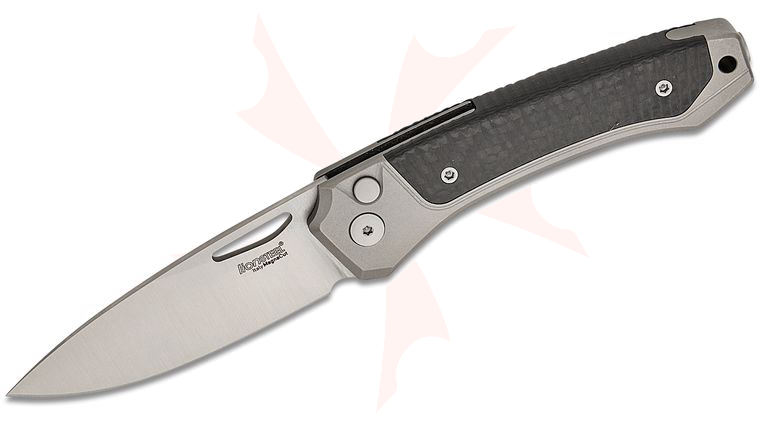 LionSteel TW GY CF Twain Solid Button Lock Folding Knife 3.15 inch CPM-MagnaCut Satin Drop Point Blade, Gray Titanium Handles with Integral Carbon Fiber Inlay