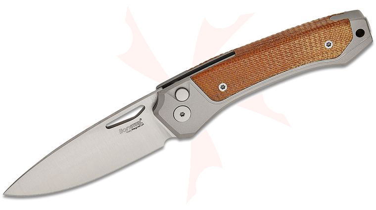 LionSteel TW GY CVN Twain Solid Button Lock Folding Knife 3.15 inch CPM-MagnaCut Satin Drop Point Blade, Gray Titanium Handles with Integral Natural Canvas Micarta Inlay