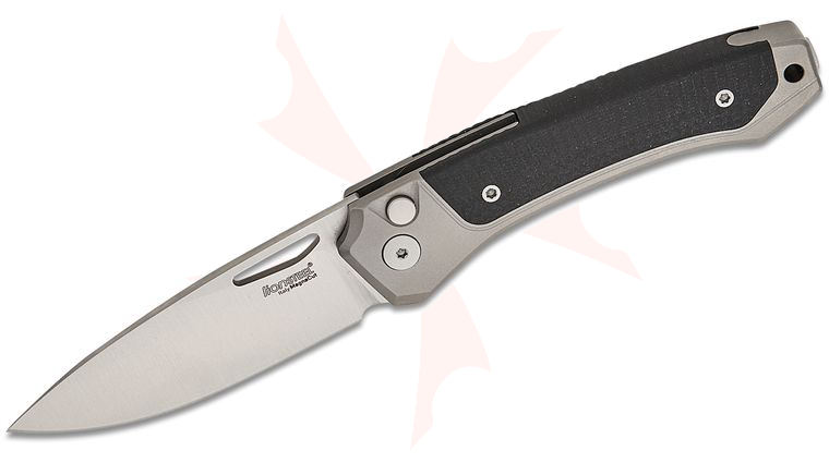 LionSteel TW GY GBK Twain Solid Button Lock Folding Knife 3.15 inch CPM-MagnaCut Satin Drop Point Blade, Gray Titanium Handles with Integral Black G10 Inlay